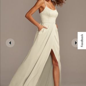 David’s Bridal Size 4 Satin Crepe Spaghetti Strap Dress in Champagne. NWT